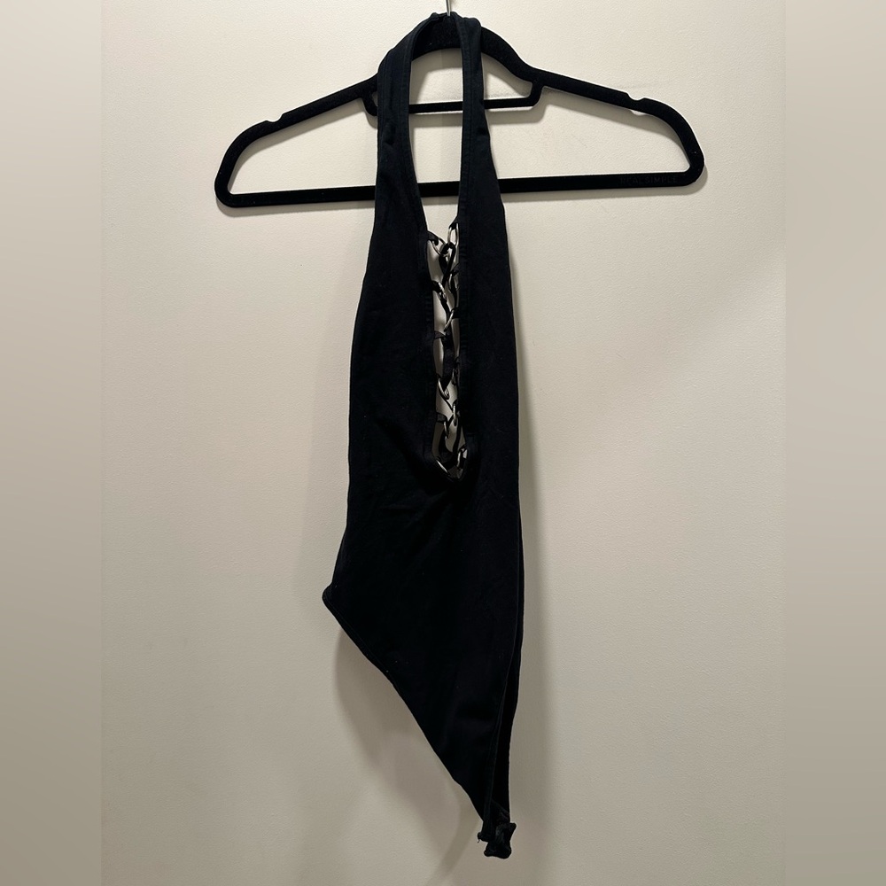 Asks Black Lace-Up Bodysuit